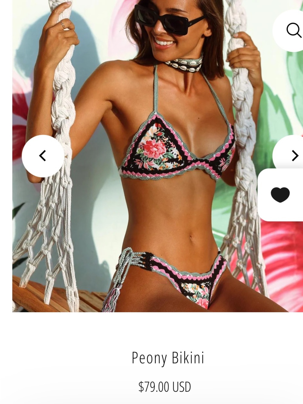 Peony Floral Black Triangle Bikini - Peony